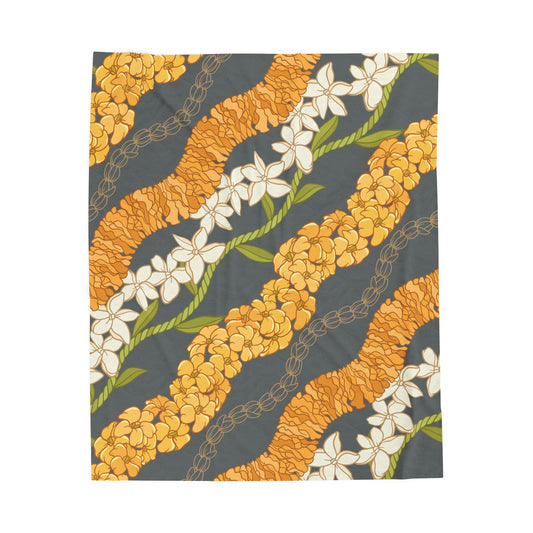 Puakenikeni Hawaiian Lei Blanket - Velveteen Plush Throw, Aloha Collection Warm Blanket, Lei Print Cozy Blanket, Holiday Gift Idea, Tropical