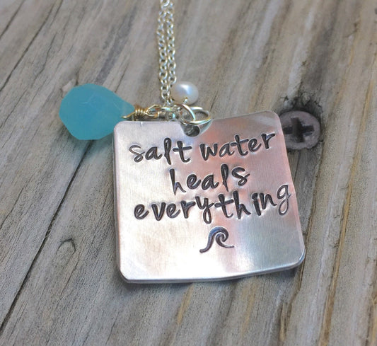 Salt Water Heals Everything Necklace, Natashaaloha - Natashaaloha, jewelry, bracelets, necklace, keychains, fishing lures, gifts for men, charms, personalized,