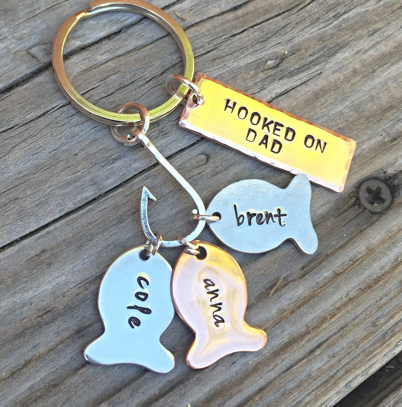 Fishing Keychain, Our Best Pape, Fishing Gifts, Personalized Fishing Keychain, Our Best Catch Dad, natashaaloha - Natashaaloha, jewelry, bracelets, necklace, keychains, fishing lures, gifts for men, charms, personalized,