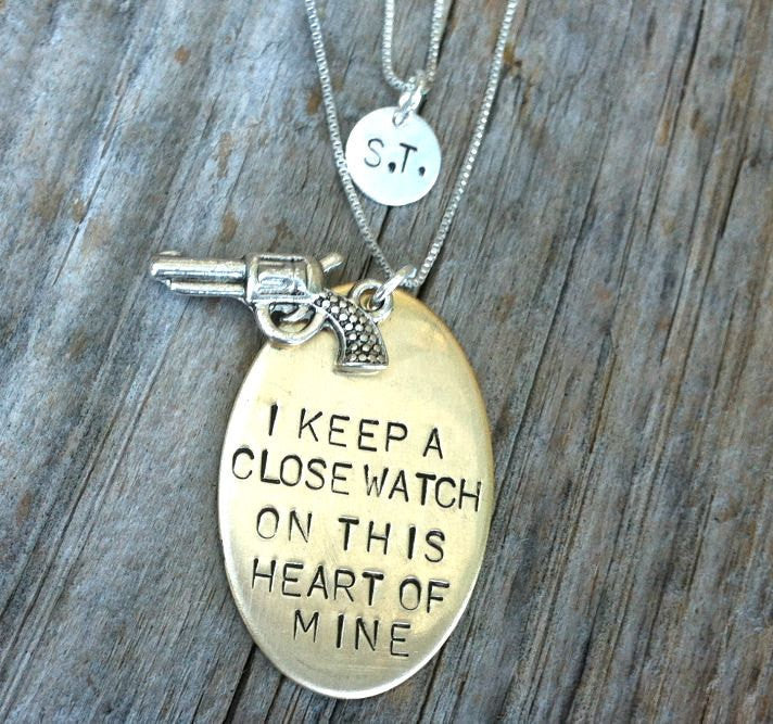 Johnny Cash Necklace, With Initial Necklace - Natashaaloha, jewelry, bracelets, necklace, keychains, fishing lures, gifts for men, charms, personalized,