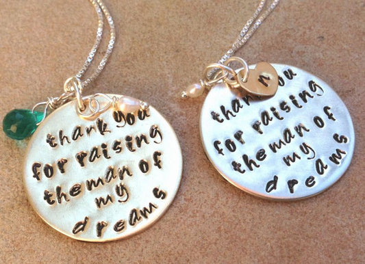 thank you for raising the man of my dreams, mom necklace, mother in law necklace, wedding,bridal, hand stamped jewelry, wedding gift - Natashaaloha, jewelry, bracelets, necklace, keychains, fishing lures, gifts for men, charms, personalized,
