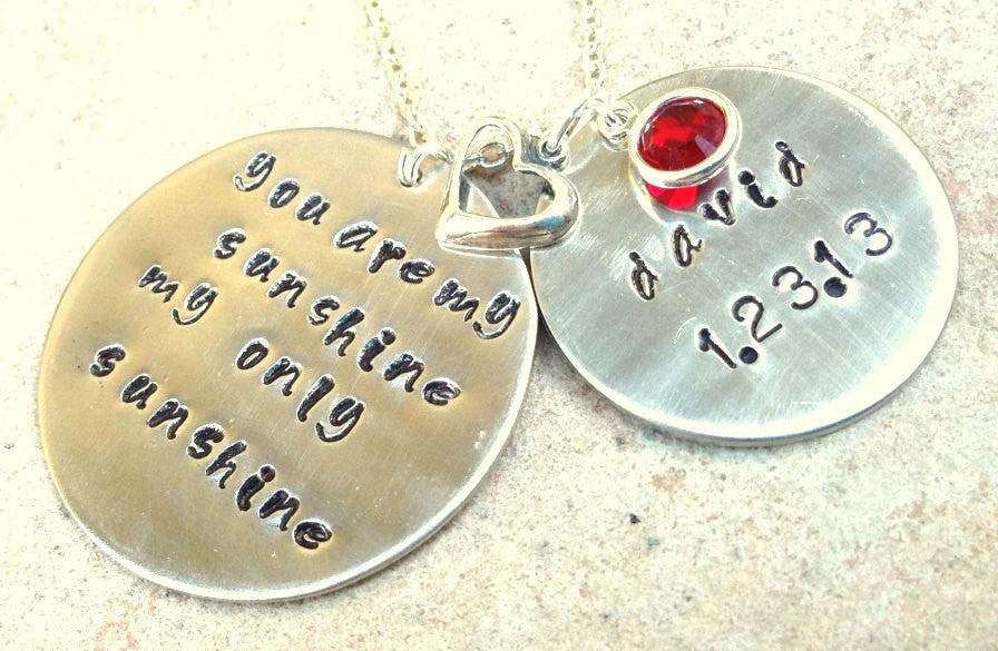you are my sunshine, mother necklace, for mom, mothers day, easter, personalized jewelry, love necklace, hand stamped - Natashaaloha, jewelry, bracelets, necklace, keychains, fishing lures, gifts for men, charms, personalized,