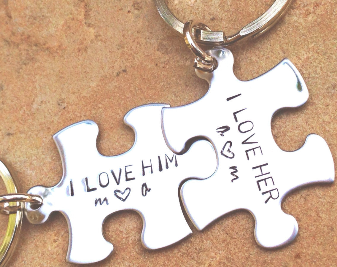 Couples Keychains, Bride And Groom Keychains, Personalized Puzzle Keychains - Natashaaloha, jewelry, bracelets, necklace, keychains, fishing lures, gifts for men, charms, personalized,