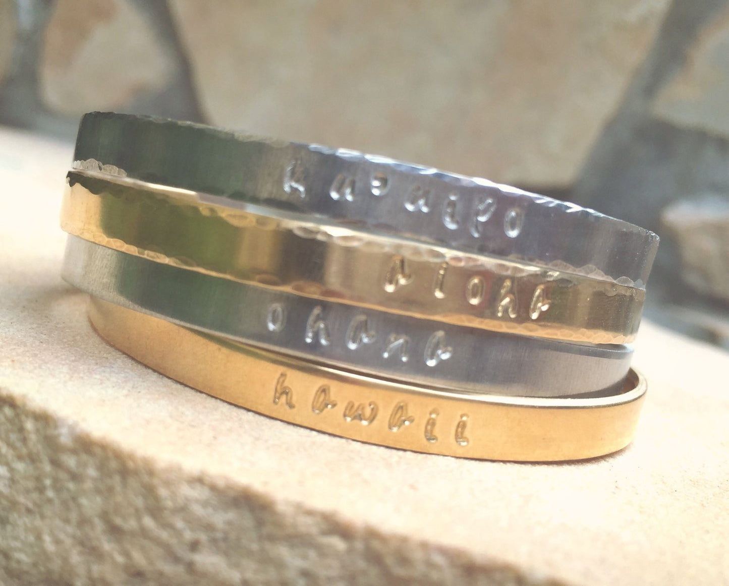Personalized Cuffs, Hawaiian Jewelry, Aloha Bracelet, Hawaii Bracelet, Ku'uipo Bracelet, Ohana Bracelet, Skinny Cuff - Natashaaloha, jewelry, bracelets, necklace, keychains, fishing lures, gifts for men, charms, personalized,