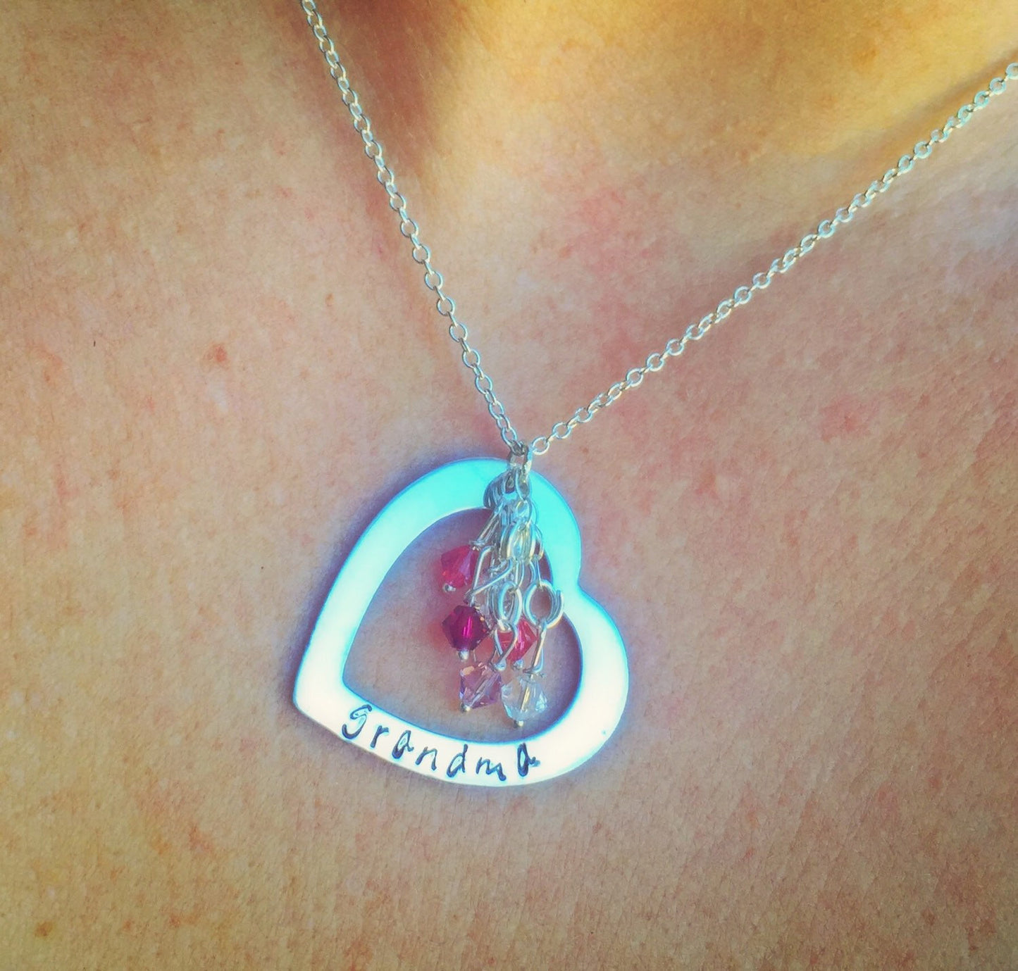 Personalized Mom Necklace,Grandma Necklace, Necklace For Mom, Personalized Mother Necklace, Sterling Heart Hand Stamped Necklace - Natashaaloha, jewelry, bracelets, necklace, keychains, fishing lures, gifts for men, charms, personalized,
