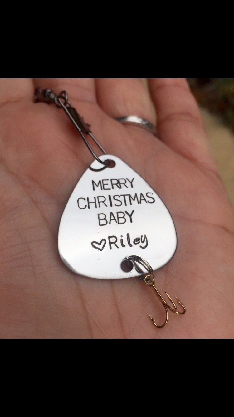 Personalized Fishing Lure, Fathers Day Gift, Gift Men, Hand Stamped Fishing Lure, Metal Fishing Lure, Custom Fisherman Gift, natashaaloha - Natashaaloha, jewelry, bracelets, necklace, keychains, fishing lures, gifts for men, charms, personalized,