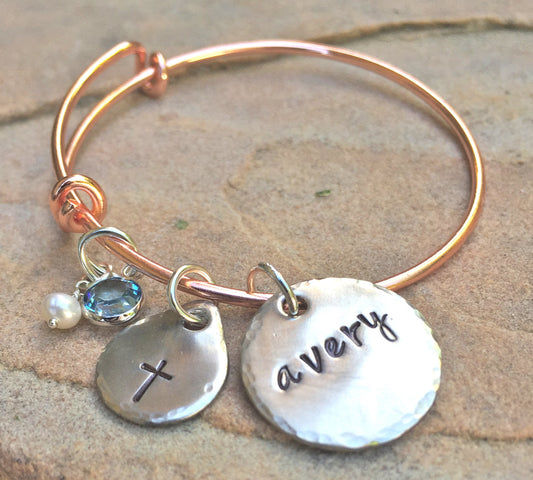 Children's Custom Bangle, Christian Gifts, Baptism Gift - Natashaaloha, jewelry, bracelets, necklace, keychains, fishing lures, gifts for men, charms, personalized,