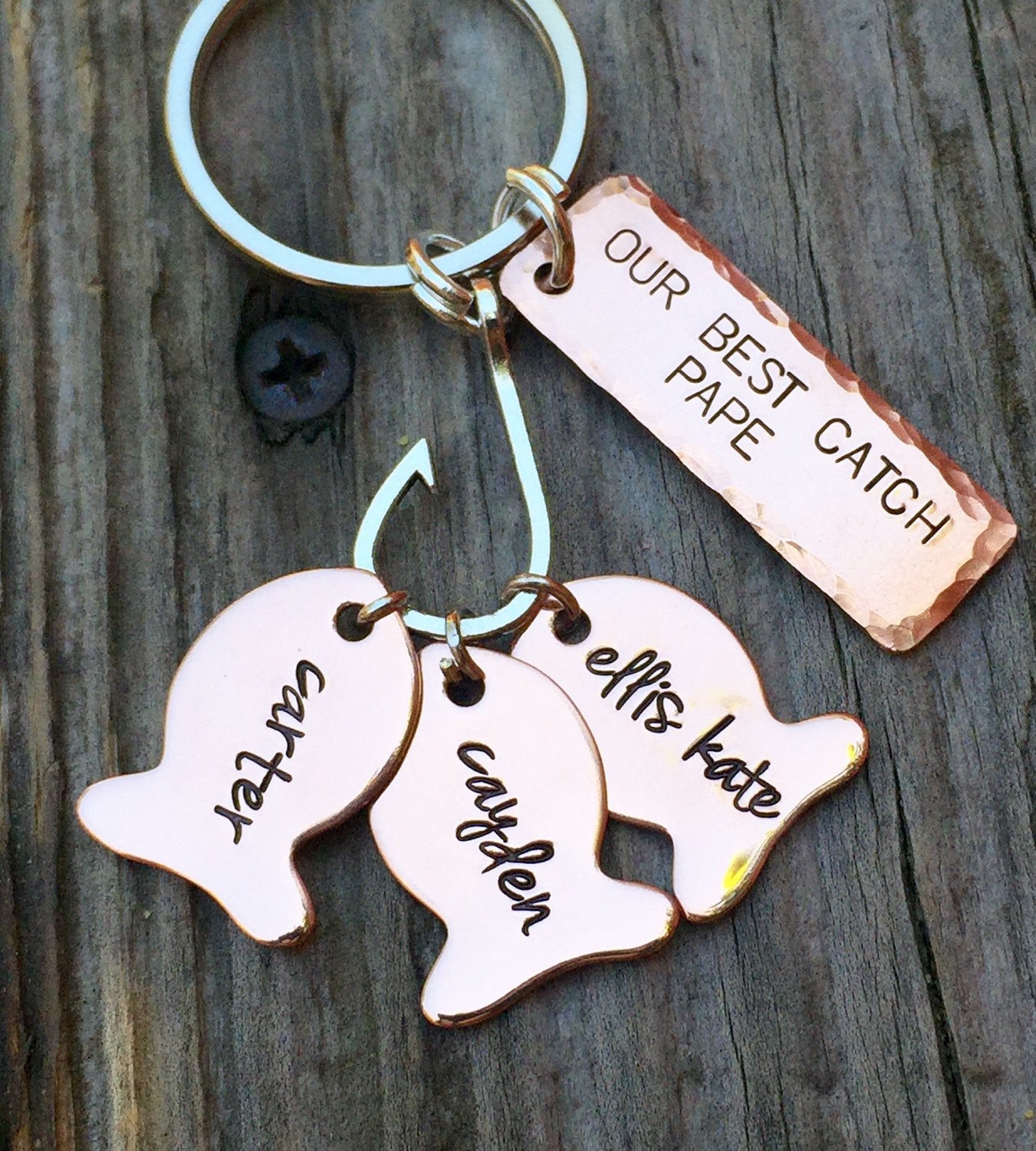 Fishing Keychain, Our Best Pape, Fishing Gifts, Personalized Fishing Keychain, Our Best Catch Dad, natashaaloha - Natashaaloha, jewelry, bracelets, necklace, keychains, fishing lures, gifts for men, charms, personalized,
