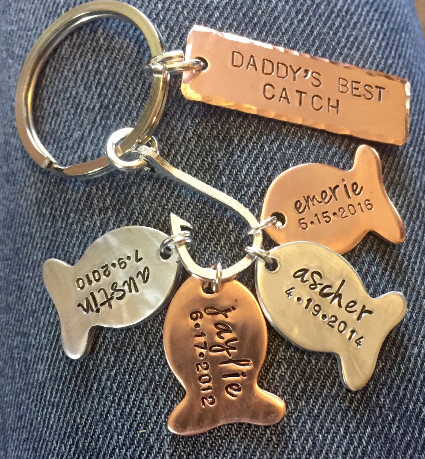 Daddys #1 Fishing Buddies, Hooked On Dad, Fishing Keychain - Natashaaloha, jewelry, bracelets, necklace, keychains, fishing lures, gifts for men, charms, personalized,