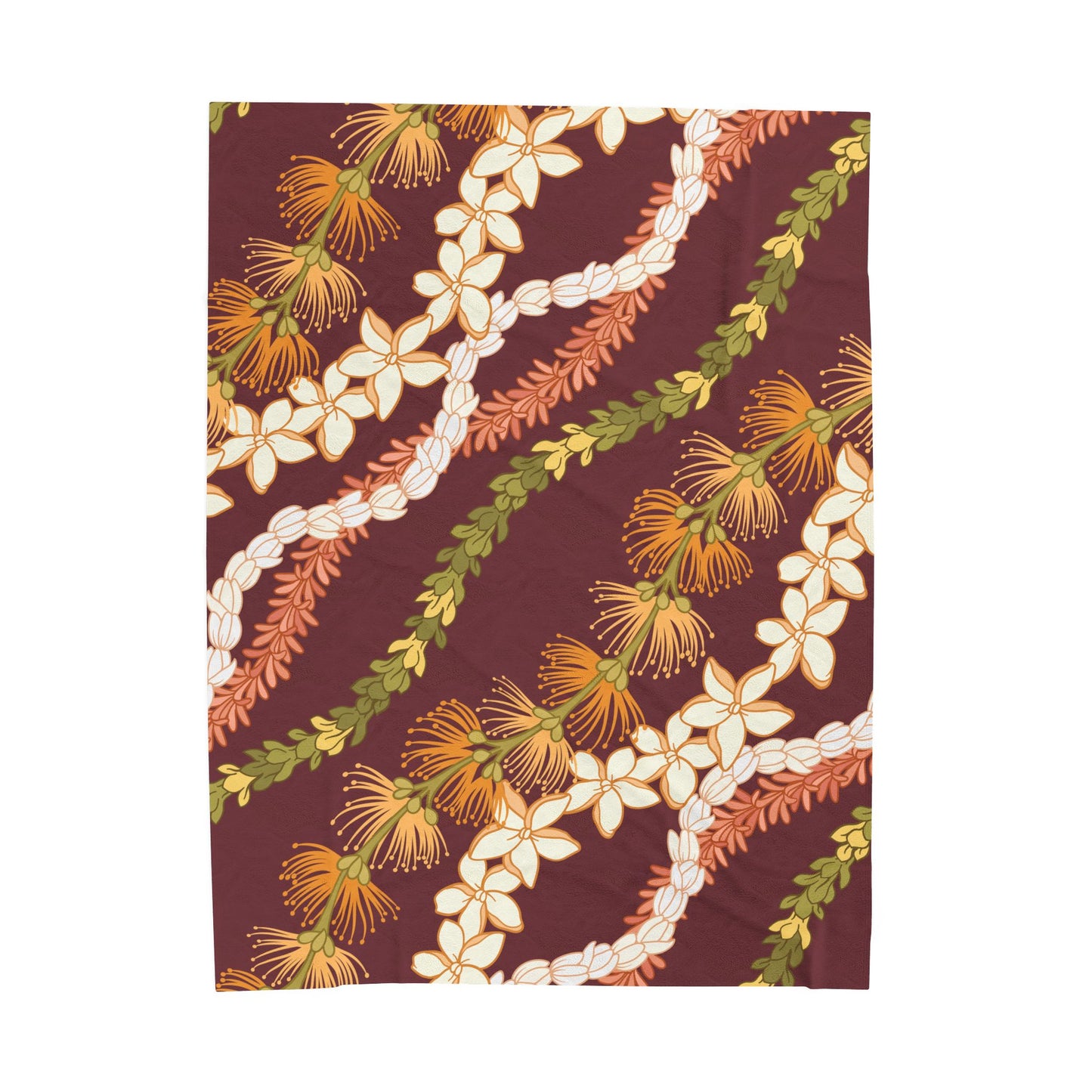 Ohia Lehua Pikake Pakalani Lei Hawaiian Blanket Velveteen Plush Blanket