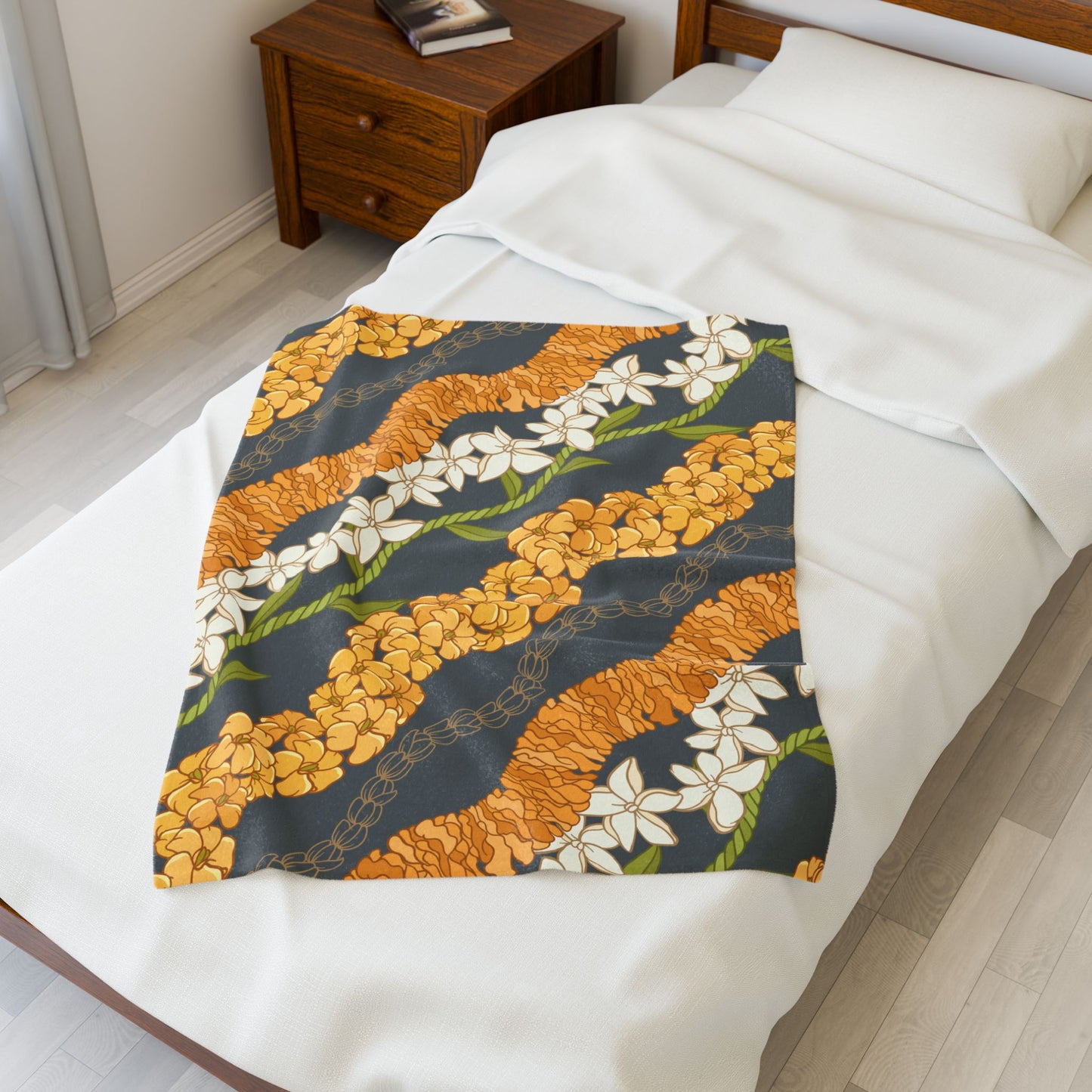 Puakenikeni Hawaiian Lei Blanket - Velveteen Plush Throw, Aloha Collection Warm Blanket, Lei Print Cozy Blanket, Holiday Gift Idea, Tropical