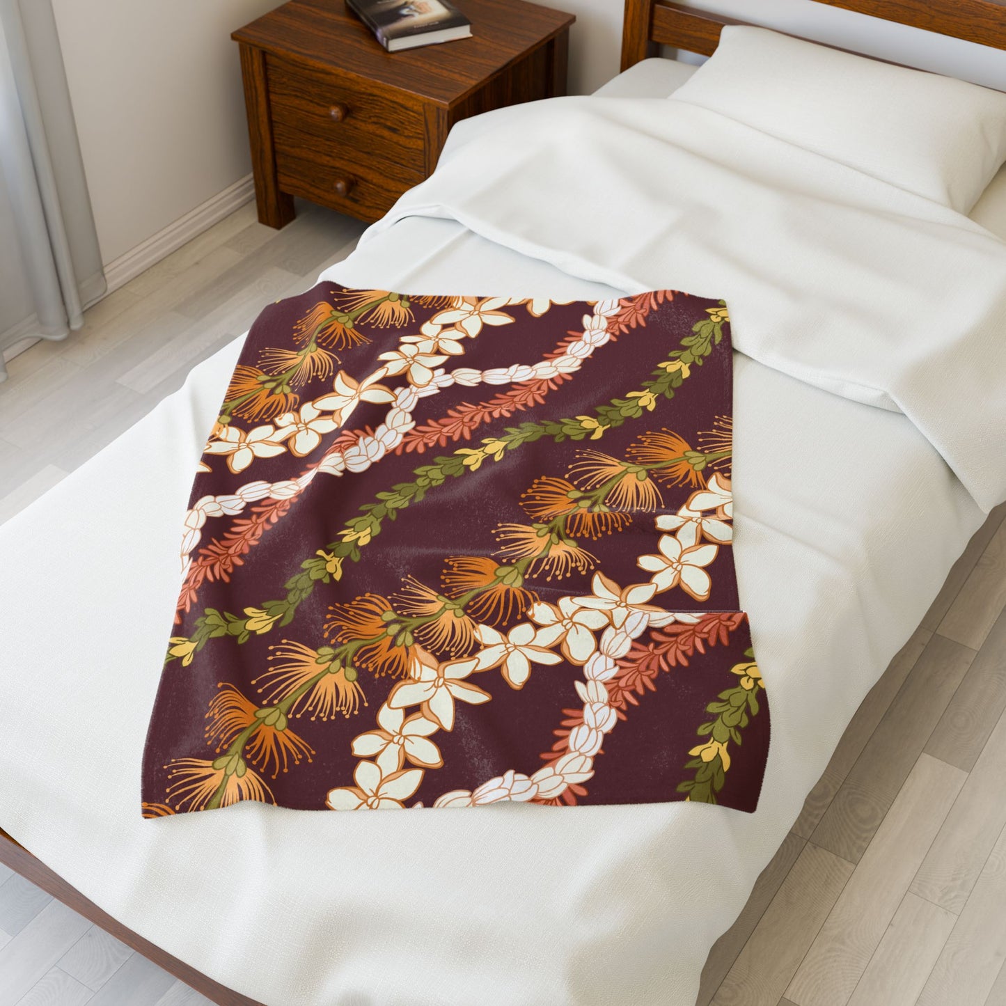 Ohia Lehua Pikake Pakalani Lei Hawaiian Blanket Velveteen Plush Blanket
