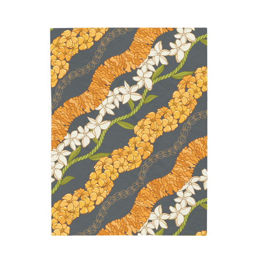 Puakenikeni Hawaiian Lei Blanket - Velveteen Plush Throw, Aloha Collection Warm Blanket, Lei Print Cozy Blanket, Holiday Gift Idea, Tropical