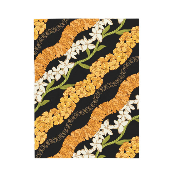 Hawaiian Puakenikeni Pikake Maile Ilima Flower Blanket - Velveteen Plush, Aloha Throw, Soft Flower Blanket, Aloha Collection Blanket