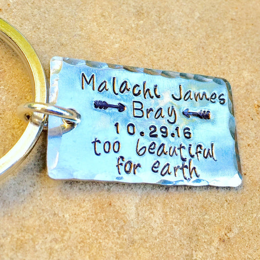 Memorial Keychain, Too Beautiful For Earth, Memorial Gifts - Natashaaloha, jewelry, bracelets, necklace, keychains, fishing lures, gifts for men, charms, personalized,