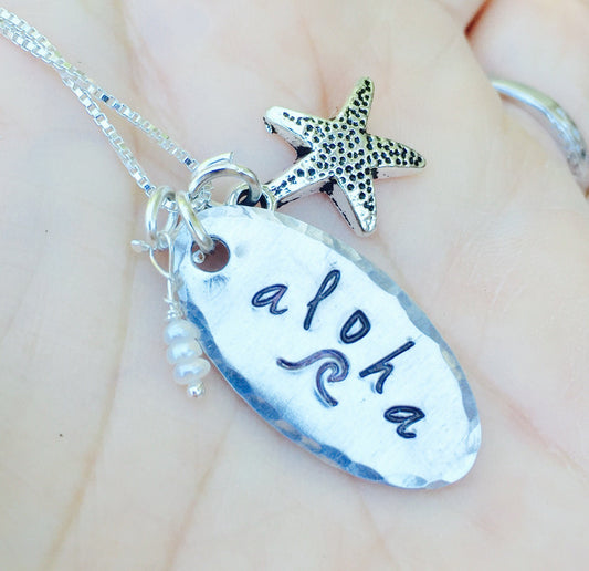 Aloha Necklace, Wave Necklace, Hawaii Necklace, Hawaiian necklace - Natashaaloha, jewelry, bracelets, necklace, keychains, fishing lures, gifts for men, charms, personalized,