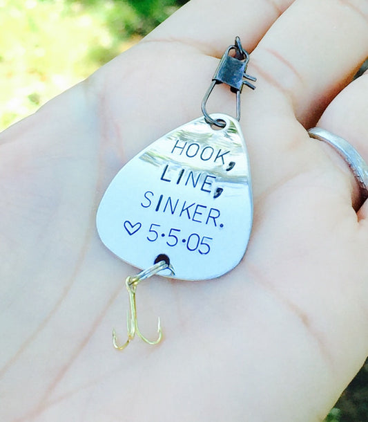 Hook Line and Sinker Fishing Lure, Personalized - Natashaaloha, jewelry, bracelets, necklace, keychains, fishing lures, gifts for men, charms, personalized, 