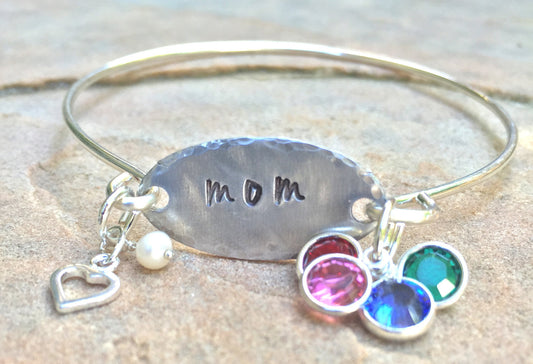 Personalized Mom Bracelet, Personalized Mom Bangle - Natashaaloha, jewelry, bracelets, necklace, keychains, fishing lures, gifts for men, charms, personalized,