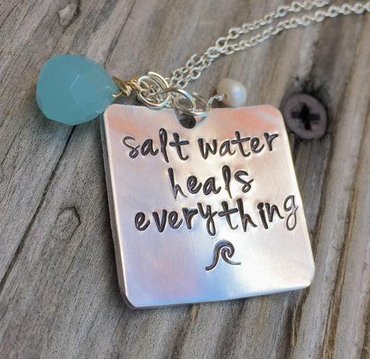 Salt Water Heals Everything Necklace, Natashaaloha - Natashaaloha, jewelry, bracelets, necklace, keychains, fishing lures, gifts for men, charms, personalized, 