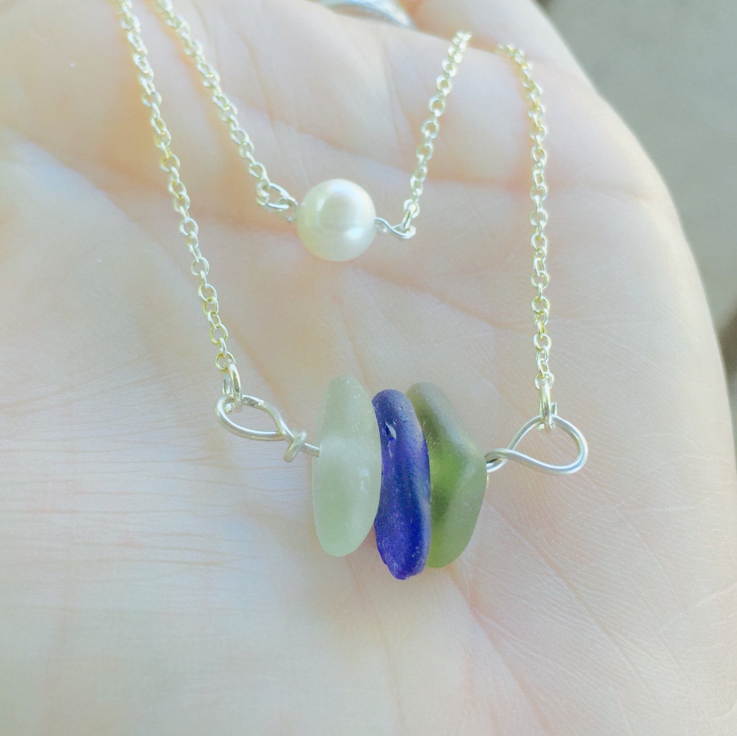 Sea Glass Necklace, Pearl Necklace, Hawaiian Jewelry, Natashaaloha - Natashaaloha, jewelry, bracelets, necklace, keychains, fishing lures, gifts for men, charms, personalized, 