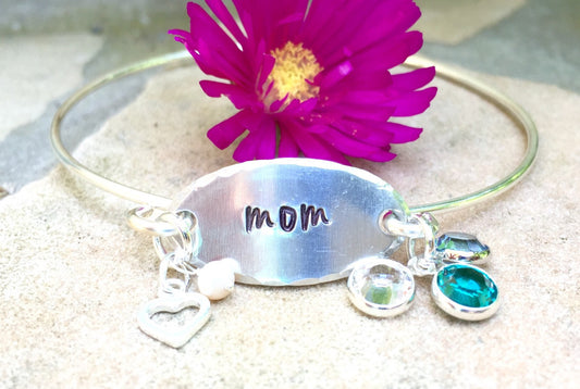 Personalized Mom Bracelet, Personalized Mom Bangle - Natashaaloha, jewelry, bracelets, necklace, keychains, fishing lures, gifts for men, charms, personalized, 