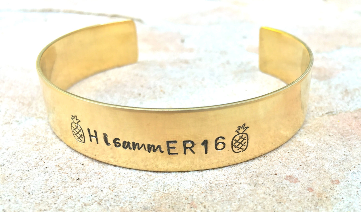 Hawaiian Jewelry, Hawaiian Cuff, Custom Cuff, Personalized Bracelets, Pineapple Bracelet, Hand Stamped Bracelet, natashaaloha, Hawaii - Natashaaloha, jewelry, bracelets, necklace, keychains, fishing lures, gifts for men, charms, personalized, 