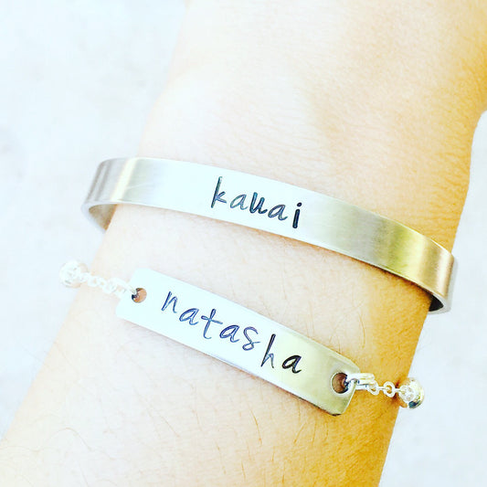 Monogram Bracelet, Name Bracelet, Bar Bracelet, Personalized Hand Stamped Bracelet, Monogram, natashaaloha - Natashaaloha, jewelry, bracelets, necklace, keychains, fishing lures, gifts for men, charms, personalized,
