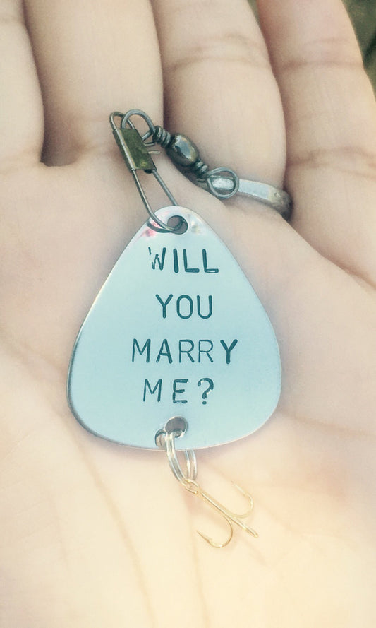 Personalized Fishing Lure,Will You Marry Me, Gift,Boyfriend Gift, Fishing Lures, Metal Fishing Lure, Custom Fisherman Gift, natashaaloha - Natashaaloha, jewelry, bracelets, necklace, keychains, fishing lures, gifts for men, charms, personalized, 