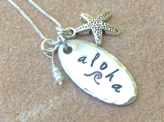 Aloha Necklace, Wave Necklace, Hawaii Necklace, Hawaiian necklace - Natashaaloha, jewelry, bracelets, necklace, keychains, fishing lures, gifts for men, charms, personalized,