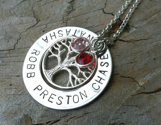 Mother Necklace, Tree of Life Necklace, Family Name Necklace, Hand Stamped Necklace, natashaaloha - Natashaaloha, jewelry, bracelets, necklace, keychains, fishing lures, gifts for men, charms, personalized, 