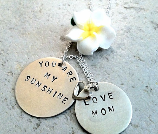 You Are My Sunshine Mother Daughter Necklace - Natashaaloha, jewelry, bracelets, necklace, keychains, fishing lures, gifts for men, charms, personalized,