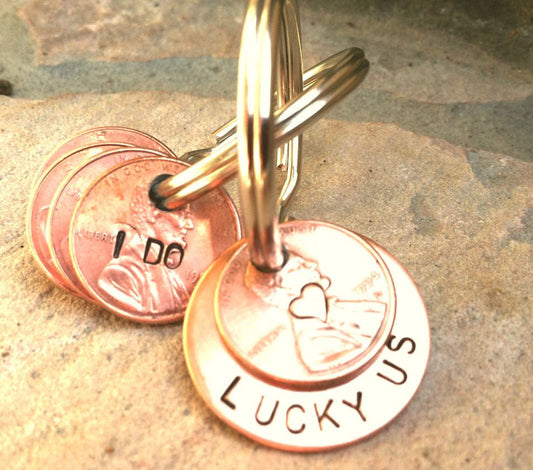 Penny Keychain, Personalized Penny Keychain, Anniversary Gift Keychain, Natashaloha - Natashaaloha, jewelry, bracelets, necklace, keychains, fishing lures, gifts for men, charms, personalized,