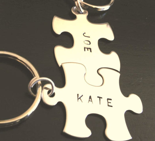 Personalized Puzzle Name Keychain, His and Hers Keychains - Natashaaloha, jewelry, bracelets, necklace, keychains, fishing lures, gifts for men, charms, personalized,