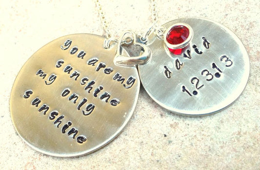 you are my sunshine, mother necklace, for mom, mothers day, easter, personalized jewelry, love necklace, hand stamped - Natashaaloha, jewelry, bracelets, necklace, keychains, fishing lures, gifts for men, charms, personalized,