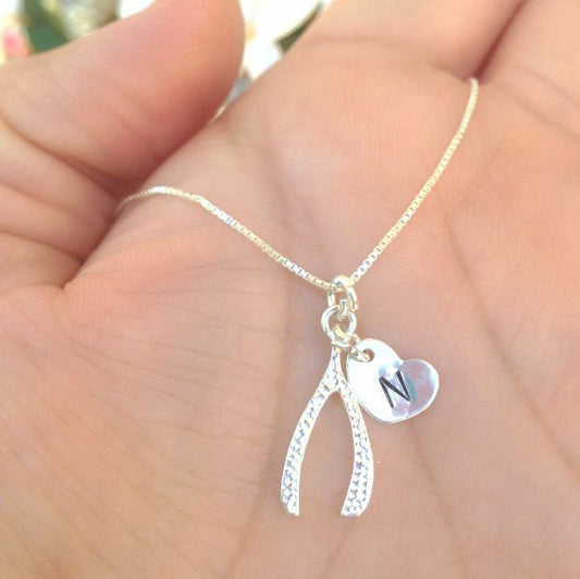 wishbone necklace, lucky necklace, personalized, lucky charm necklace, sterling silver necklace, for the bride, mother of bride - Natashaaloha, jewelry, bracelets, necklace, keychains, fishing lures, gifts for men, charms, personalized,