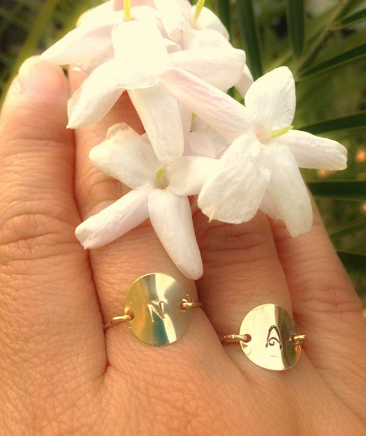 Gold Initial Ring, Christmas Gifts Women, Personalized Rings, Hand Stamped Initial Ring, Daughter Ring, Gold Ring - Natashaaloha, jewelry, bracelets, necklace, keychains, fishing lures, gifts for men, charms, personalized, 