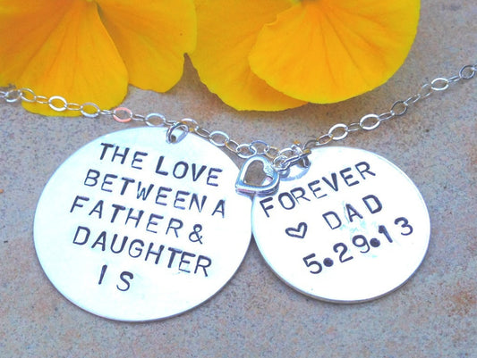 the love between a father and daughter is forever, personalized necklace, hand stamped jewelry, natashaaloha, gifts for daughter, for her - Natashaaloha, jewelry, bracelets, necklace, keychains, fishing lures, gifts for men, charms, personalized,