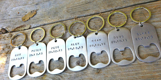 Groomsmen Bottle Openers Hand Stamped, Personalized Bottle Openers - Natashaaloha, jewelry, bracelets, necklace, keychains, fishing lures, gifts for men, charms, personalized,