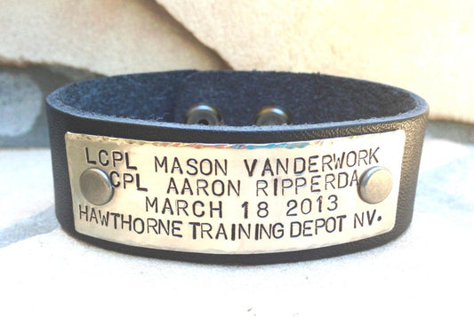 Personalized Leather Military Bracelet - Natashaaloha, jewelry, bracelets, necklace, keychains, fishing lures, gifts for men, charms, personalized, 