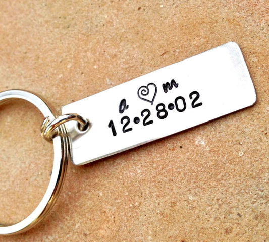 Personalized Boyfriend Keychain, Initial and date Keychain - Natashaaloha, jewelry, bracelets, necklace, keychains, fishing lures, gifts for men, charms, personalized,