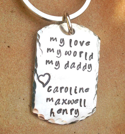 Father's Day Keychain, Personalized Keychain For Dad, Hand Stamped Keychain, Boyfriend Gift, Personalized Custom Keychain, natashaaloha - Natashaaloha, jewelry, bracelets, necklace, keychains, fishing lures, gifts for men, charms, personalized,