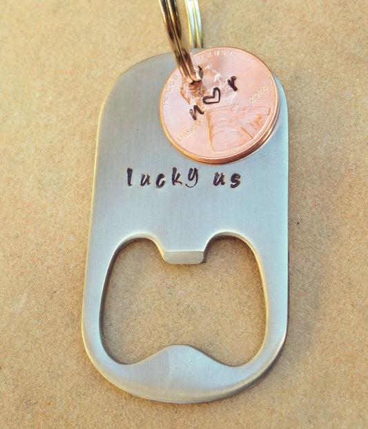 Lucky Us Keychain, Personalized Lucky Us Keychain, Bottle Opener Penny Keychain, Natashaaloha - Natashaaloha, jewelry, bracelets, necklace, keychains, fishing lures, gifts for men, charms, personalized,