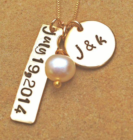 Monogram Necklace, wedding necklace, personalized wedding necklace, anniversary necklace, initial and date, save the date, for the bride - Natashaaloha, jewelry, bracelets, necklace, keychains, fishing lures, gifts for men, charms, personalized, 