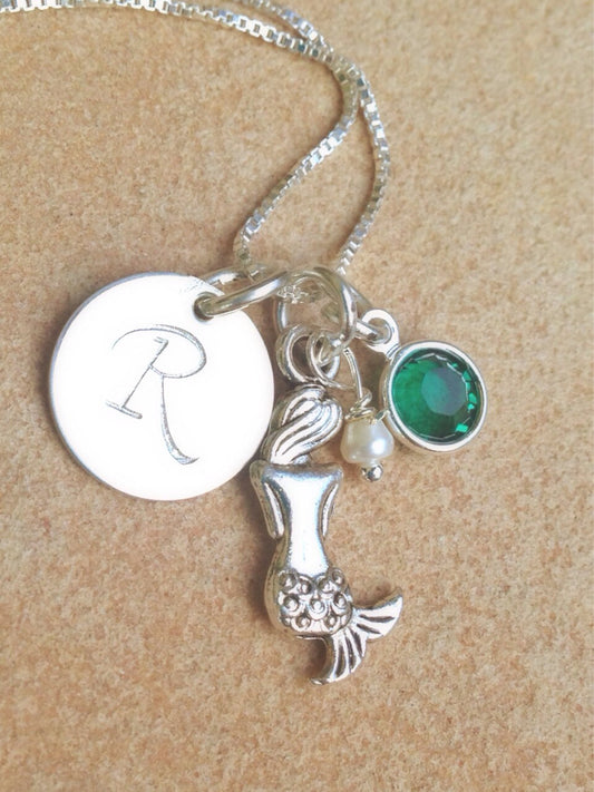Mermaid Necklace, Initial Necklace, Personalized Mermaid Necklace, Natashaaloha - Natashaaloha, jewelry, bracelets, necklace, keychains, fishing lures, gifts for men, charms, personalized,