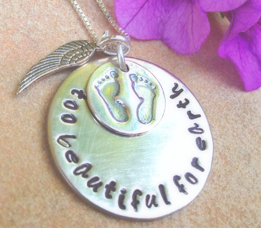 too beautiful for earth, baby memorial, memorial necklace, rememberance, loss of baby, natashaaloha, sympathy gift - Natashaaloha, jewelry, bracelets, necklace, keychains, fishing lures, gifts for men, charms, personalized,
