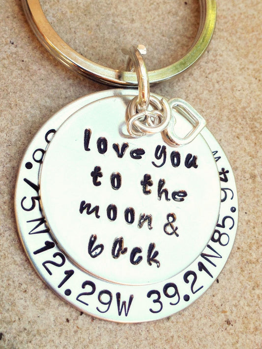 Father Gift, Boyfriend Gift, keychain, key chain, love you to the moon and back, coordinate keychain, gifts for men, natashaaloha - Natashaaloha, jewelry, bracelets, necklace, keychains, fishing lures, gifts for men, charms, personalized,