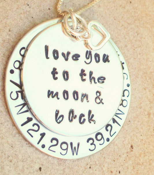 Love You To The Moon And Back Coordinate Necklace - Natashaaloha, jewelry, bracelets, necklace, keychains, fishing lures, gifts for men, charms, personalized,