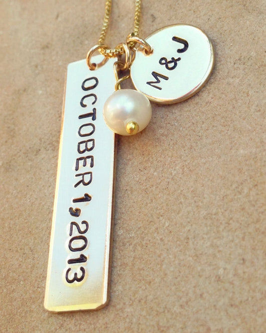 wedding necklace, Valentine Gift, personalized wedding necklace, anniversary gift, monogram necklace,, for the bride, from the groom - Natashaaloha, jewelry, bracelets, necklace, keychains, fishing lures, gifts for men, charms, personalized, 