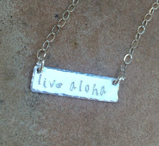 Live Aloha Necklace, Sterling Bar Necklace, Name Necklace, Monogram Necklace, Mothers Day Necklace - Natashaaloha, jewelry, bracelets, necklace, keychains, fishing lures, gifts for men, charms, personalized, 