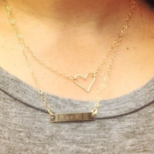 Gold Heart And Bar Personalized Necklace For Mom - Natashaaloha, jewelry, bracelets, necklace, keychains, fishing lures, gifts for men, charms, personalized, 